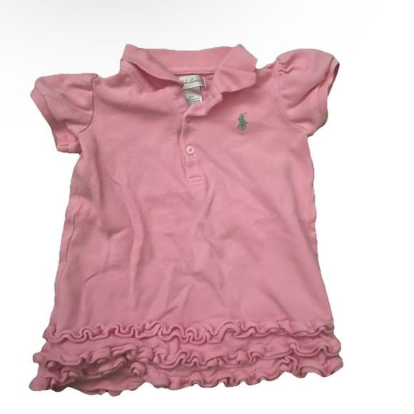 Ralph Lauren Pink Polo Dress Ruffle Bottom And Diaper Cover Size 12 Months - Picture 1 of 3
